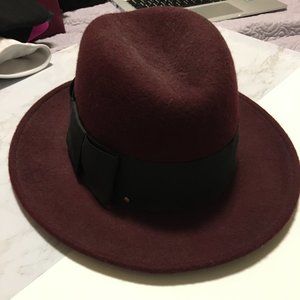 Kate Spade Felt Fedora, Burgundy with bow